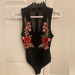 Black Bodysuit with Flowers
